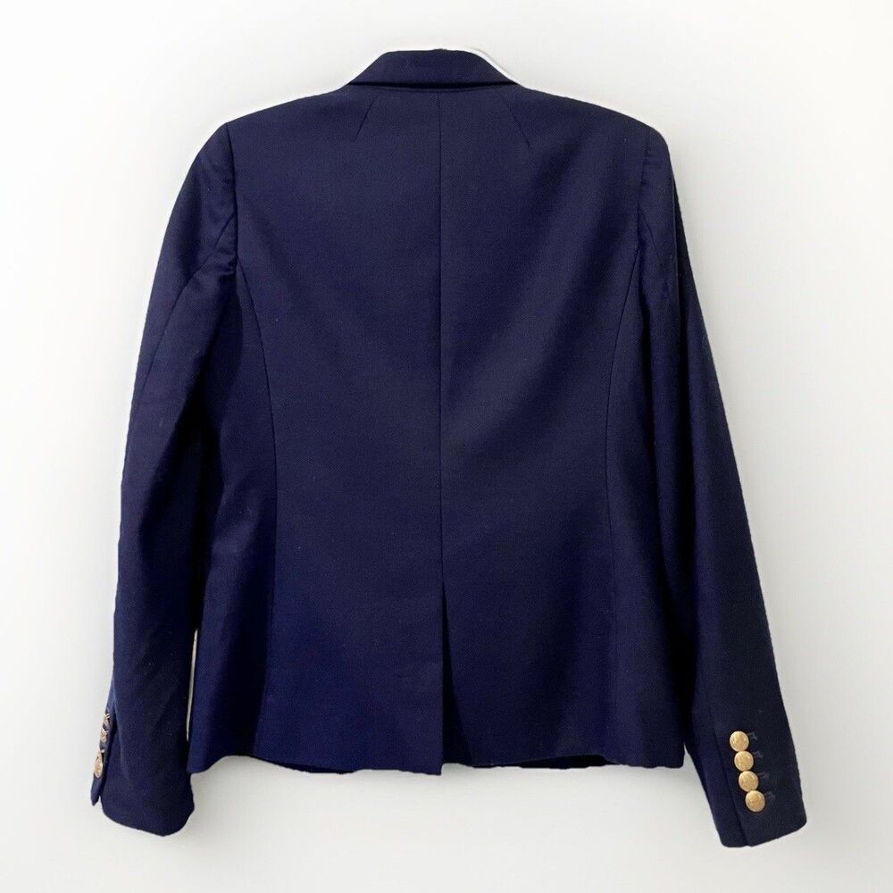 J Crew Wool Blend Gold Buttons Blazer Stretch Jacket Womens 6 Navy Blue Preppy - Picture 2 of 7